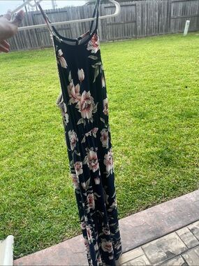 Black Floral Maxi Dress with Pink and Cream Blooms